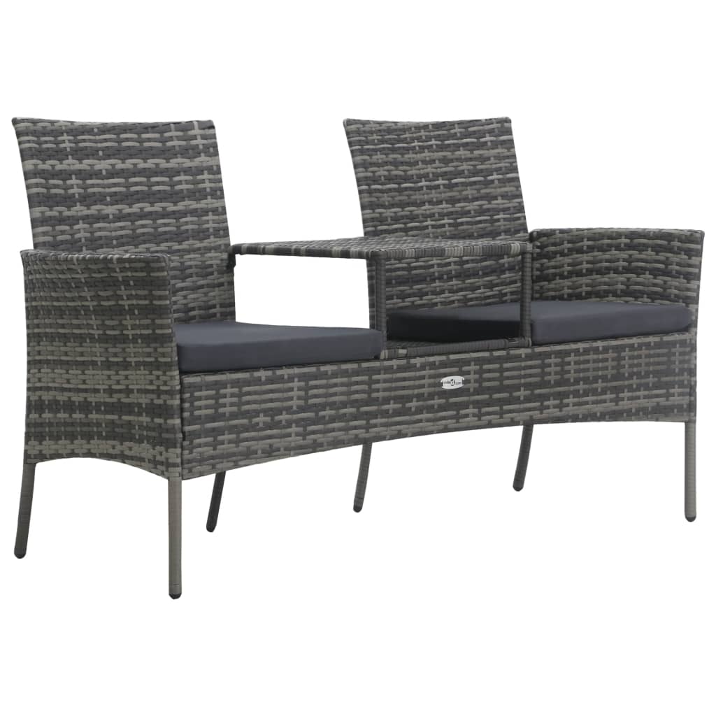 vidaXL 2-Seater Patio Sofa Outdoor Bistro Set Sofa with Tea Table Poly Rattan