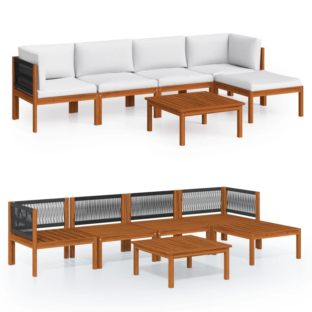vidaXL 6 Piece Patio Lounge Set with Cushions Cream Solid Acacia Wood