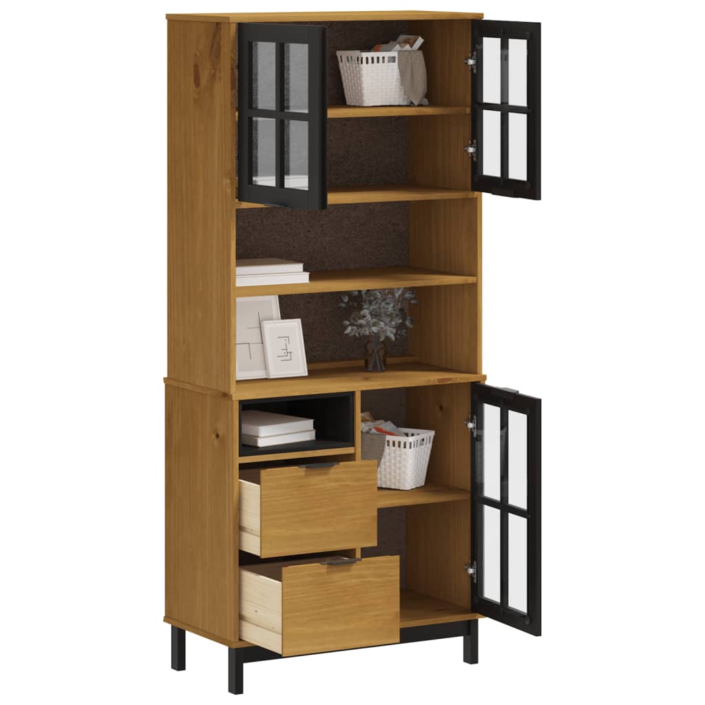 vidaXL Highboard with Glass Doors FLAM 31.5"x15.7"x70.9" Solid Wood Pine
