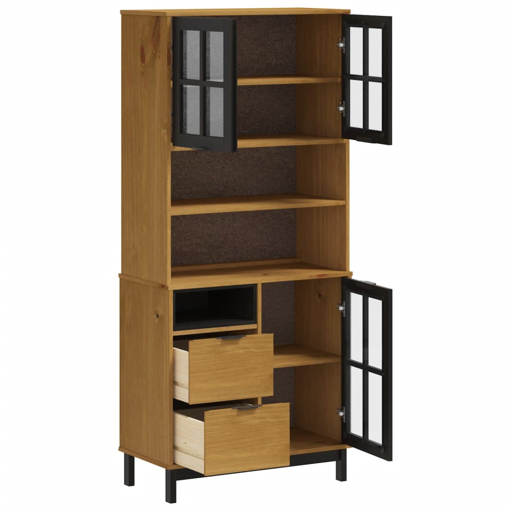 vidaXL Highboard with Glass Doors FLAM 31.5"x15.7"x70.9" Solid Wood Pine