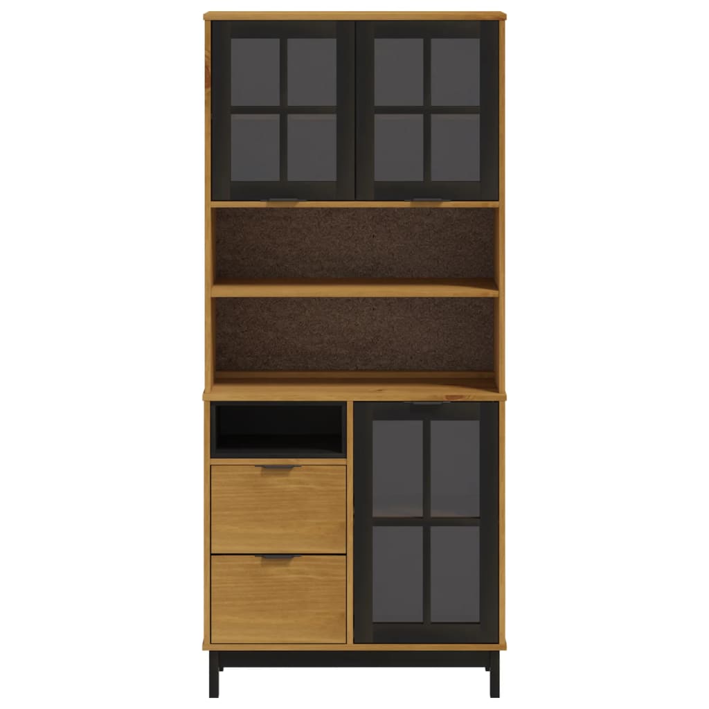 vidaXL Highboard with Glass Doors FLAM 31.5"x15.7"x70.9" Solid Wood Pine