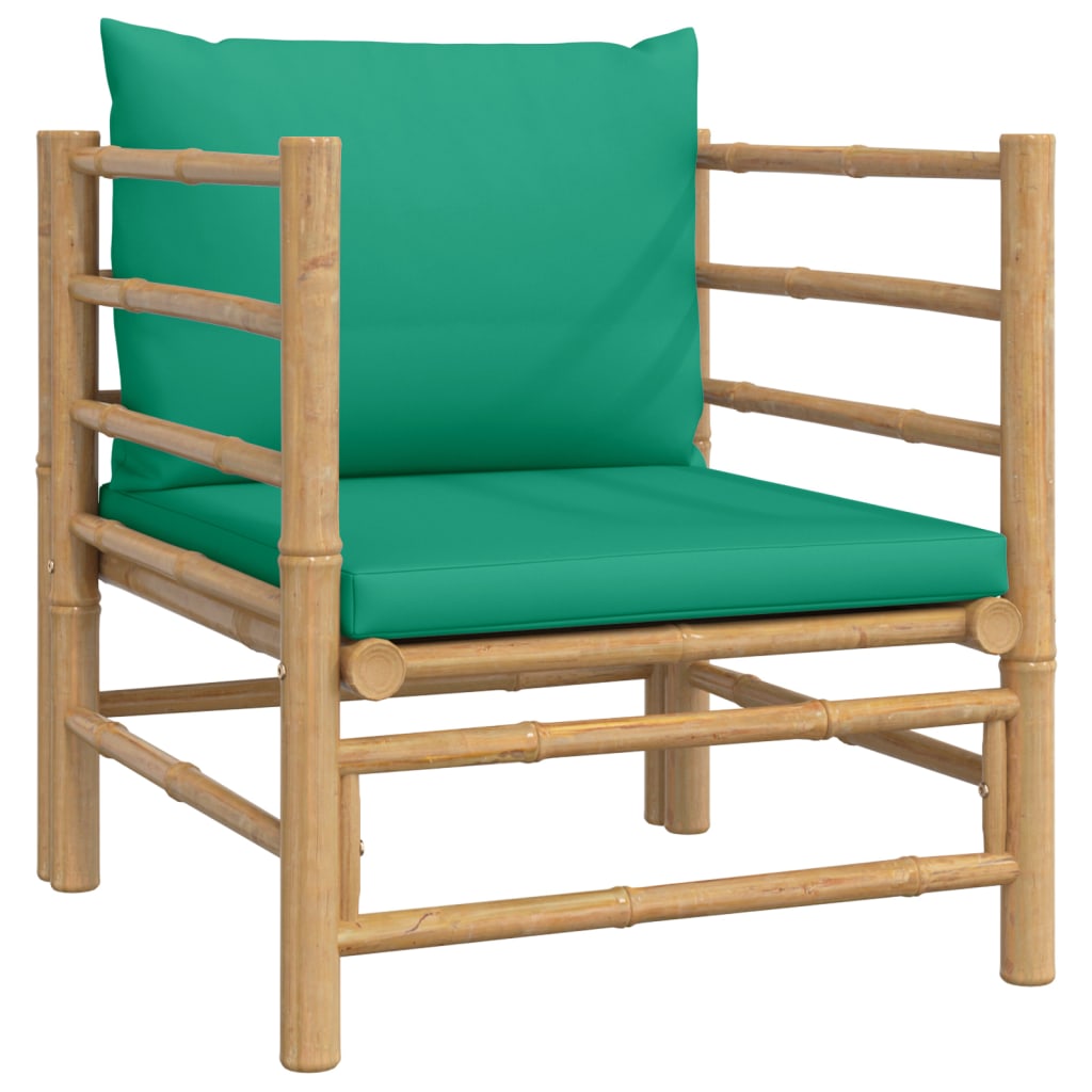 vidaXL 7 Piece Patio Lounge Set with Green Cushions Bamboo